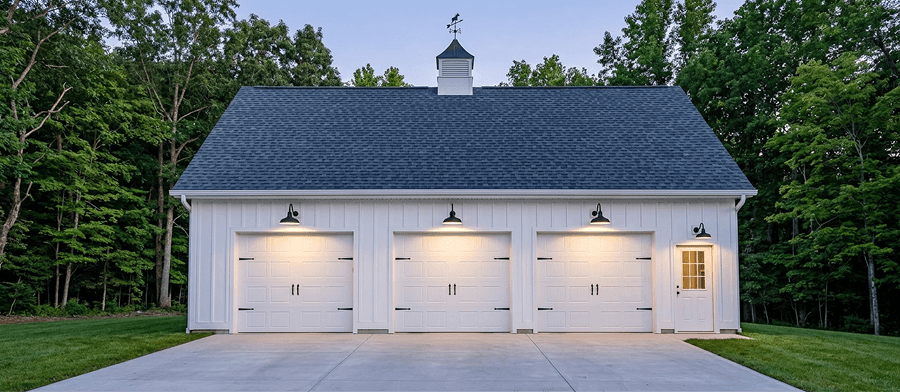 Exterior lighting on a garage facade