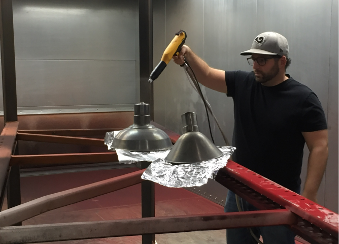 Powder coating a Steel Lighting Co. fixture